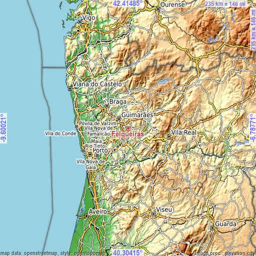 Topographic map of Felgueiras