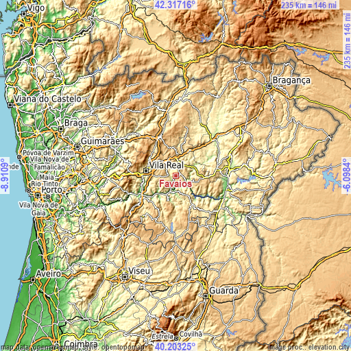 Topographic map of Favaios