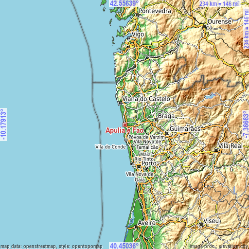 Topographic map of Apúlia e Fão