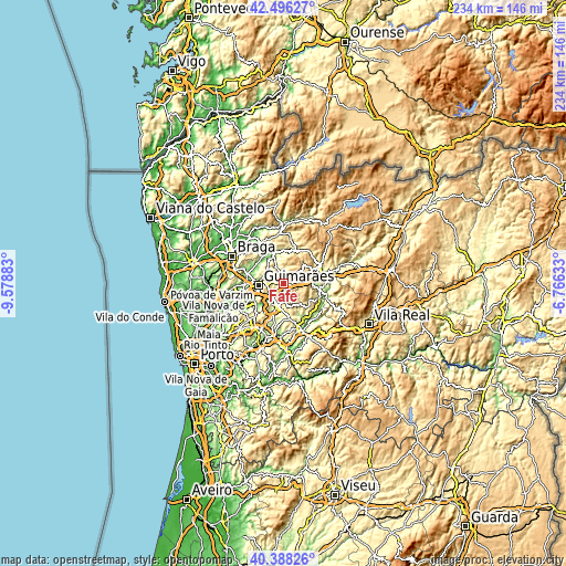 Topographic map of Fafe
