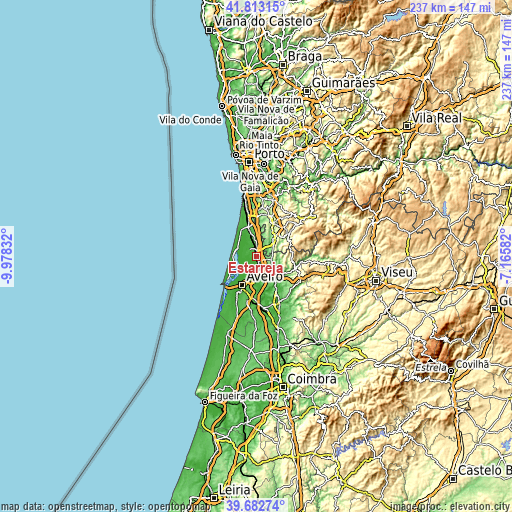 Topographic map of Estarreja