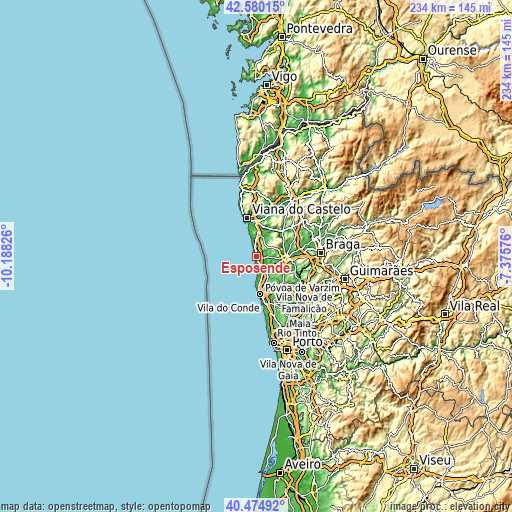 Topographic map of Esposende