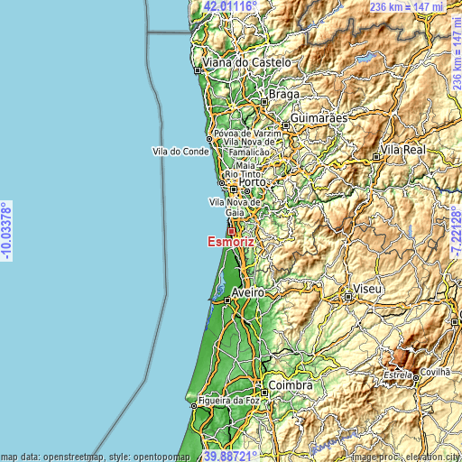 Topographic map of Esmoriz