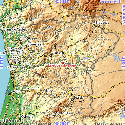 Topographic map of Ervedosa do Douro