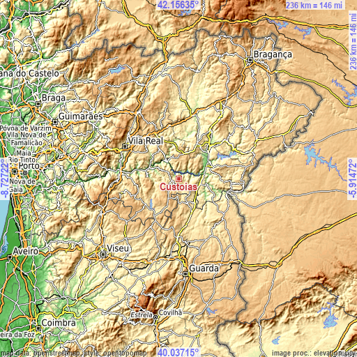 Topographic map of Custoias
