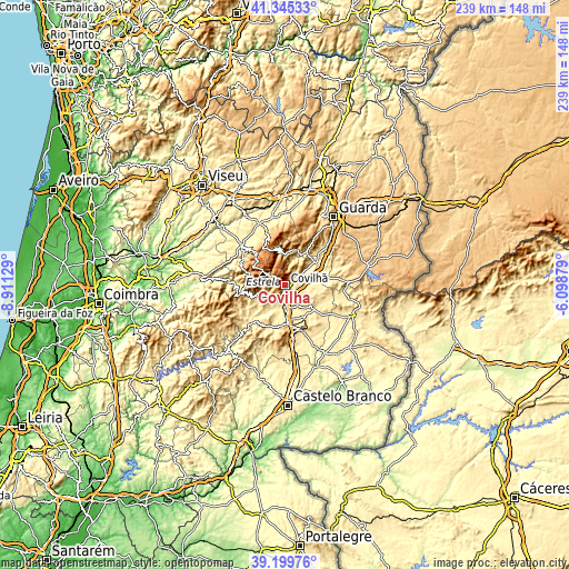Topographic map of Covilhã