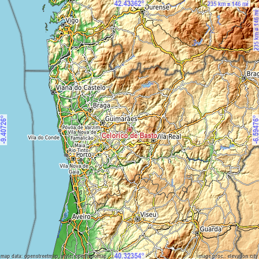 Topographic map of Celorico de Basto