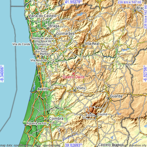 Topographic map of Castro Daire
