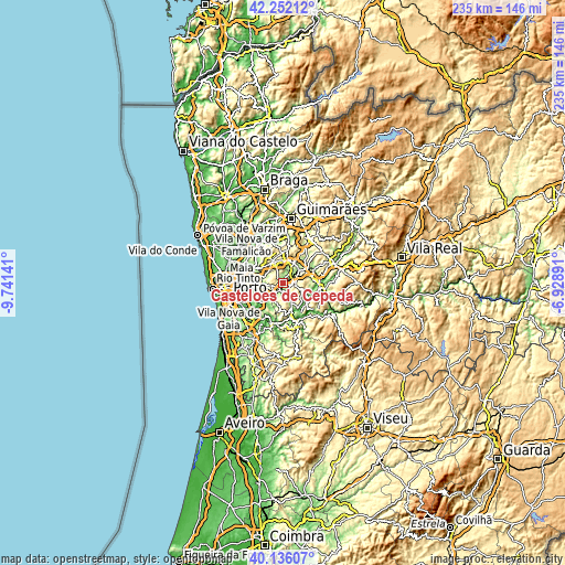 Topographic map of Castelões de Cepeda