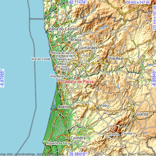 Topographic map of Castelo de Paiva