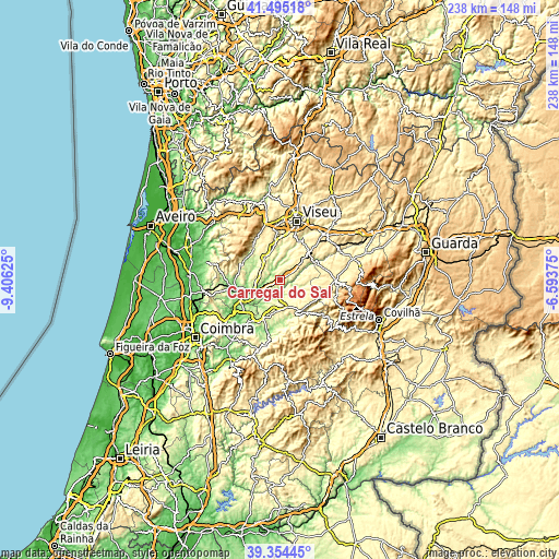 Topographic map of Carregal do Sal