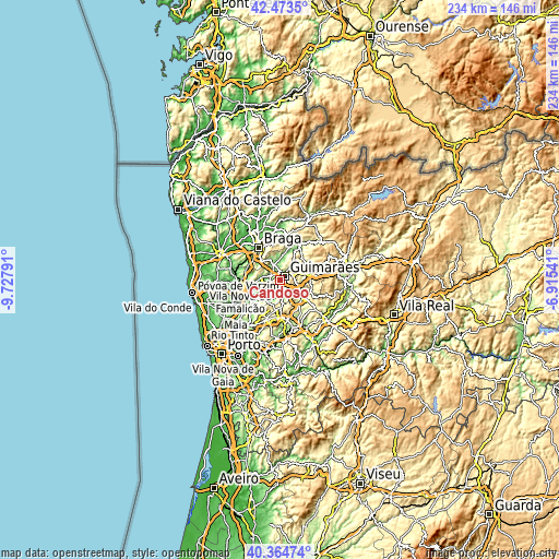 Topographic map of Candoso