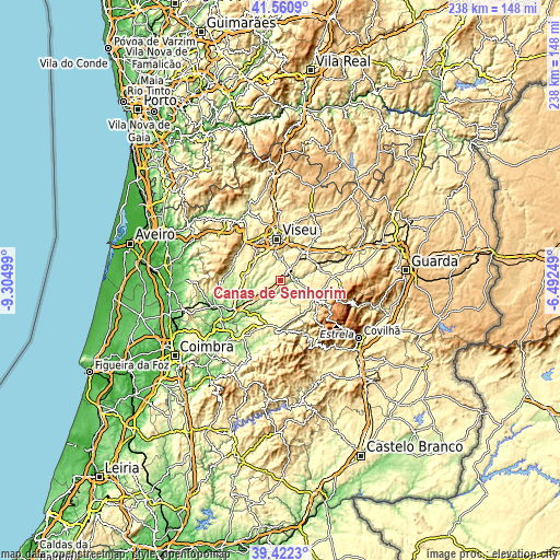 Topographic map of Canas de Senhorim