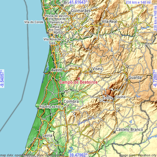 Topographic map of Campo de Besteiros