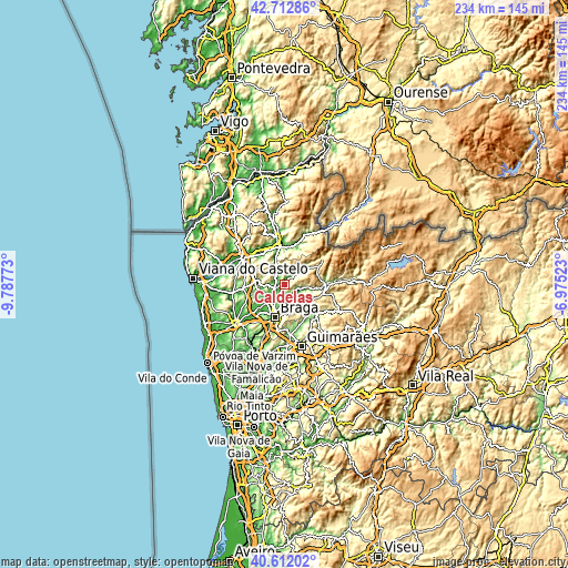 Topographic map of Caldelas