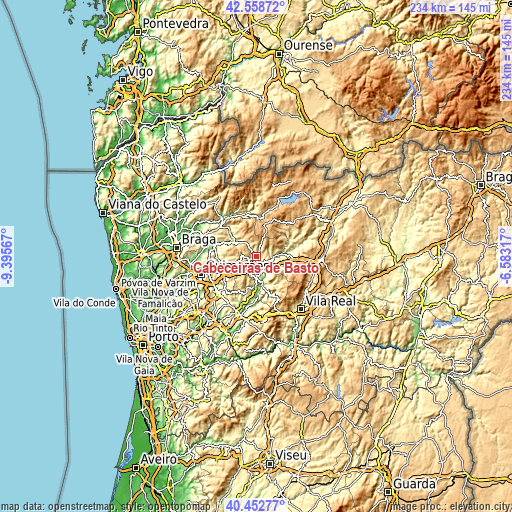 Topographic map of Cabeceiras de Basto