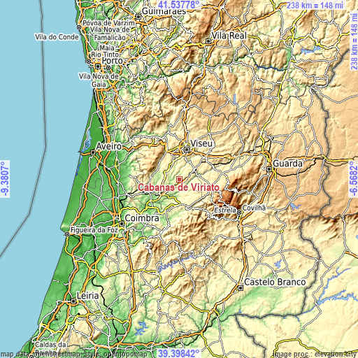 Topographic map of Cabanas de Viriato