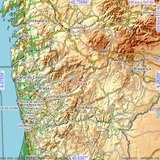 Topographic map of Boticas