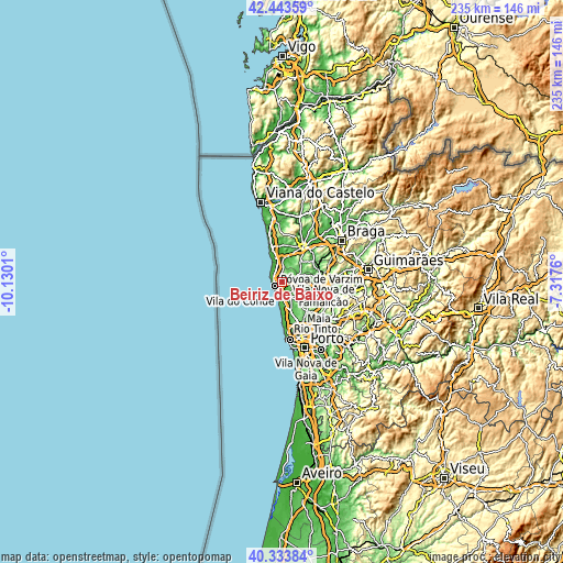 Topographic map of Beiriz de Baixo