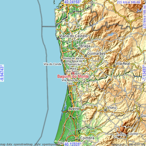 Topographic map of Baguim do Monte
