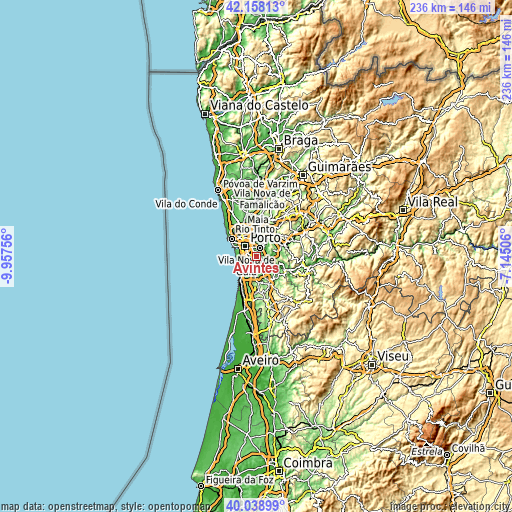 Topographic map of Avintes