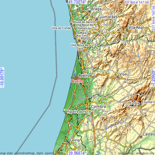 Topographic map of Aveiro