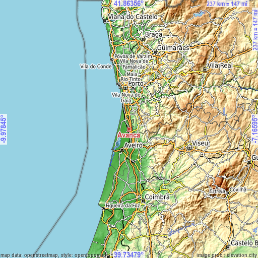 Topographic map of Avanca