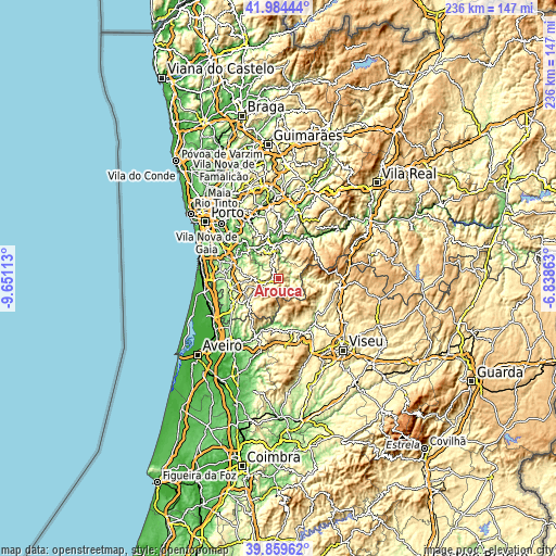 Topographic map of Arouca