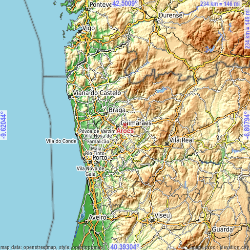 Topographic map of Arões