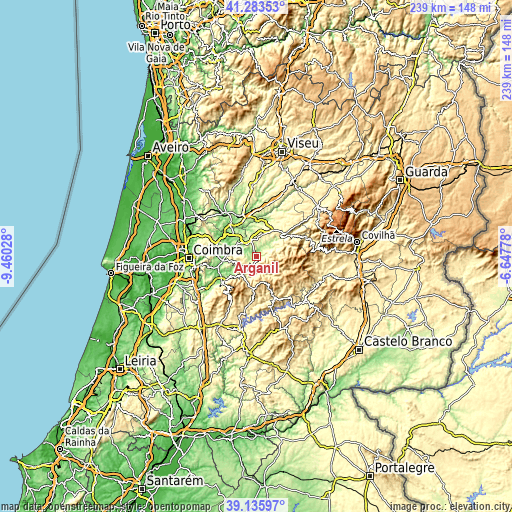 Topographic map of Arganil