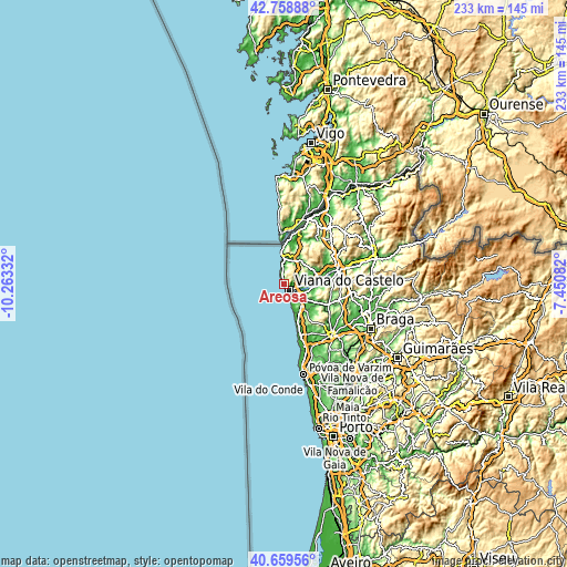 Topographic map of Areosa