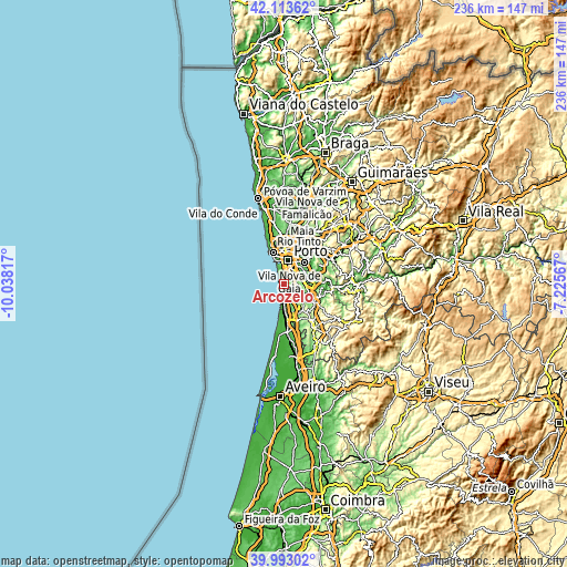Topographic map of Arcozelo