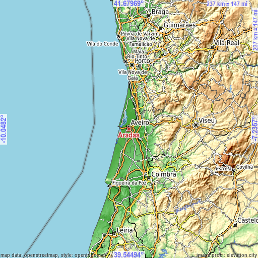 Topographic map of Aradas