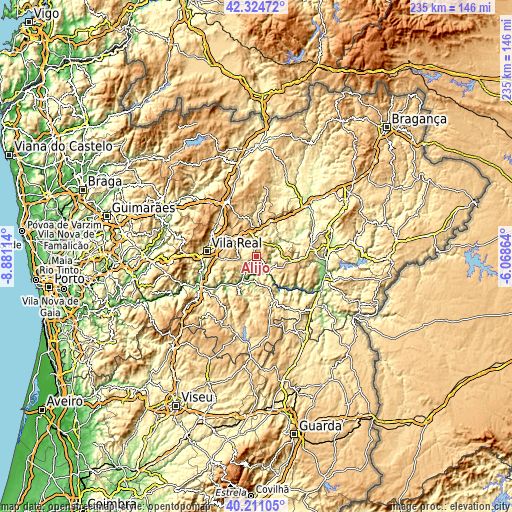 Topographic map of Alijó
