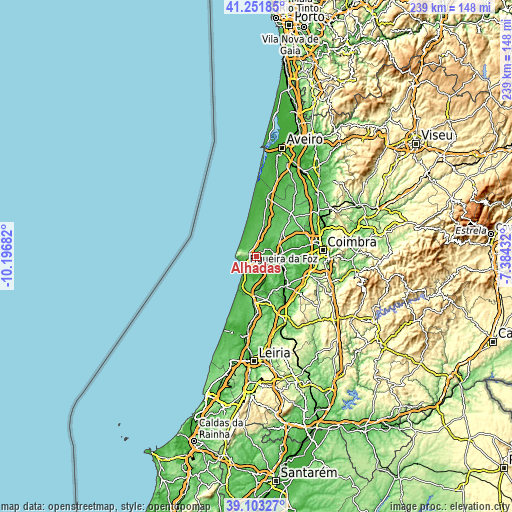 Topographic map of Alhadas