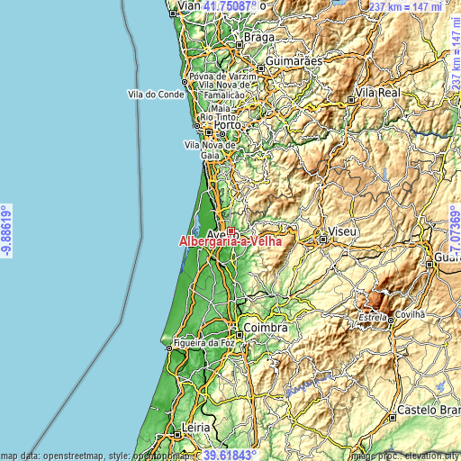 Topographic map of Albergaria-a-Velha