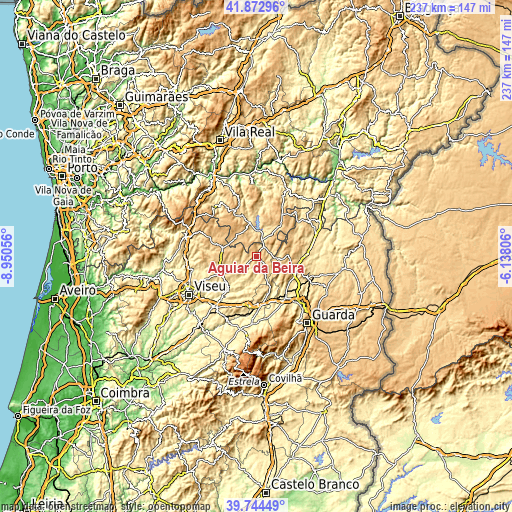 Topographic map of Aguiar da Beira