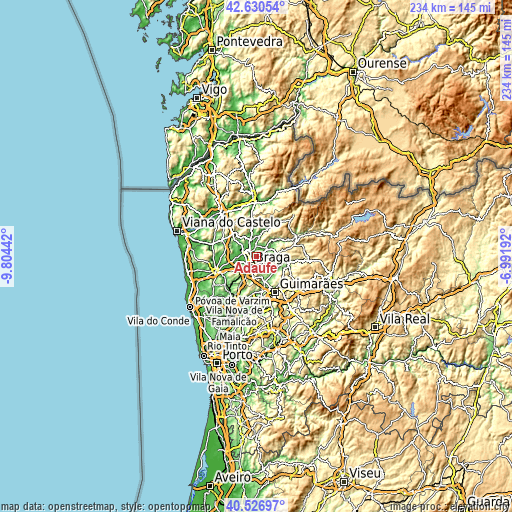 Topographic map of Adaúfe