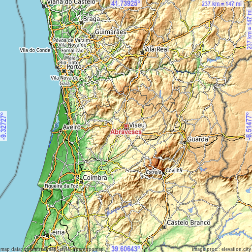 Topographic map of Abraveses