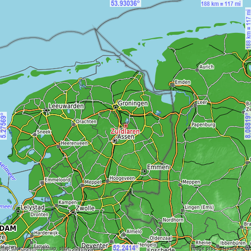 Topographic map of Zuidlaren