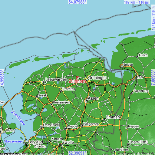 Topographic map of Zuidhorn