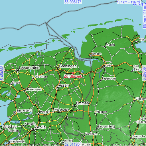 Topographic map of Zuidbroek