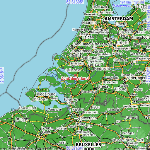 Topographic map of Zuid-Beijerland