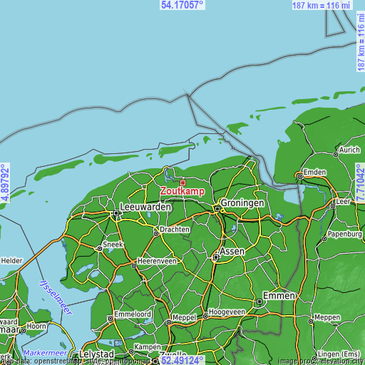 Topographic map of Zoutkamp