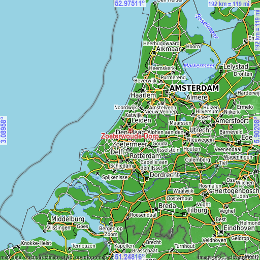 Topographic map of Zoeterwoude-Dorp