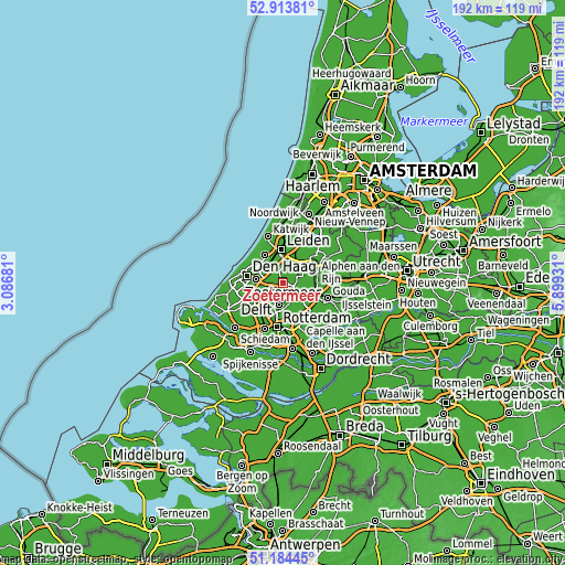 Topographic map of Zoetermeer