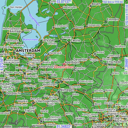 Topographic map of Zevenhuizen