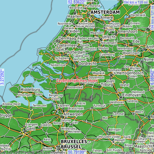 Topographic map of Zevenbergschen Hoek