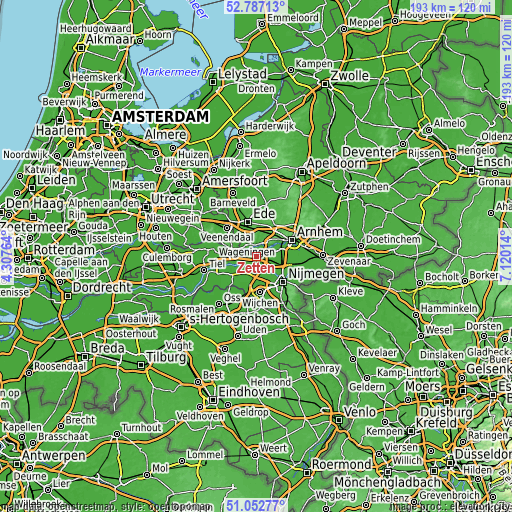 Topographic map of Zetten