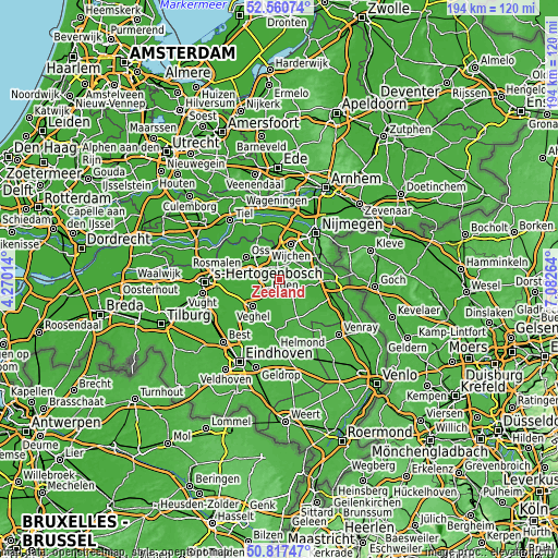 Topographic map of Zeeland